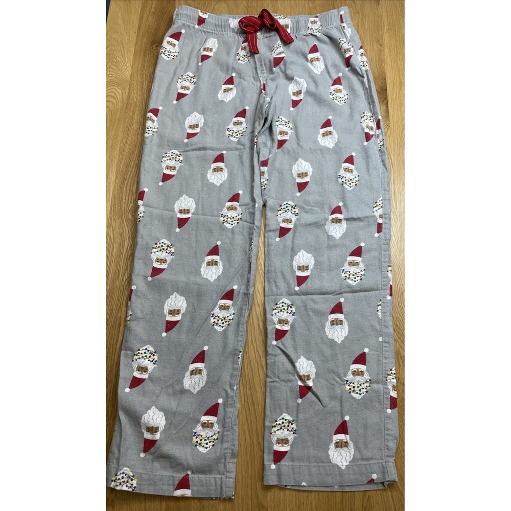 Old Navy Pajama Pants Women M Small Gray Santa's Print High Rise Drawstring